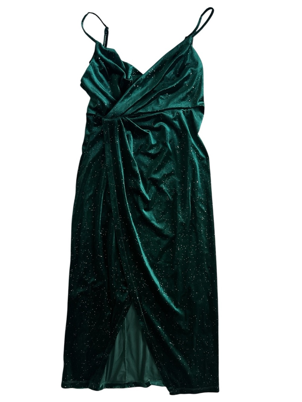 Emerald Green Velvet Sparkle Slip Dress Size XS